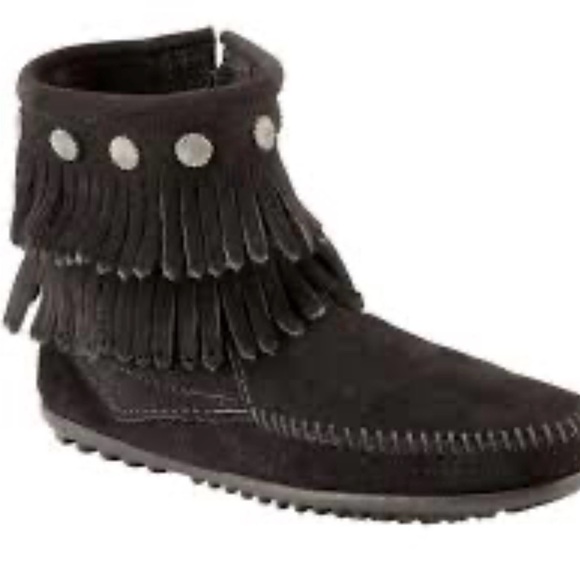Minnetonka Shoes - Minnetonka Black Fringe Suede Footwear